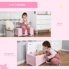 HOMCOM 2 In 1 Wooden Toy Box, Seat Storage Bench, Storage Chest Cabinet Organiser with Safety Pneumatic Rod, Pink