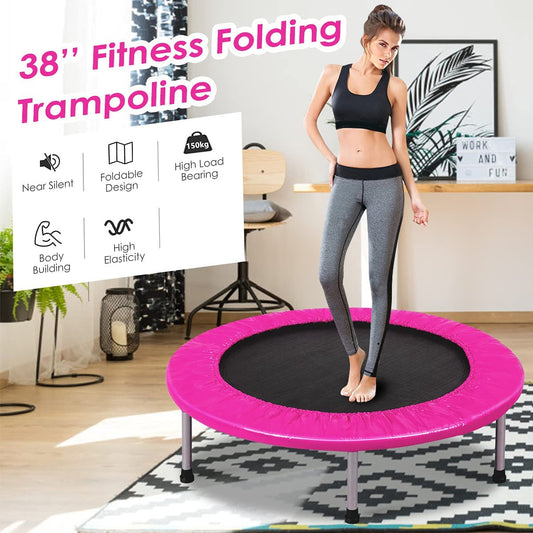 Foldable Mini Trampoline with Springs and Padded Cover-pink