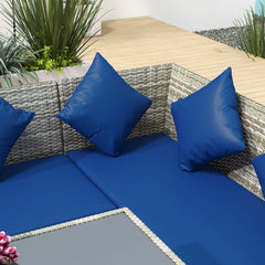 Outsunny 5 Pieces Rattan Garden Furniture Set with Dining Table, Cushions - Dark Blue