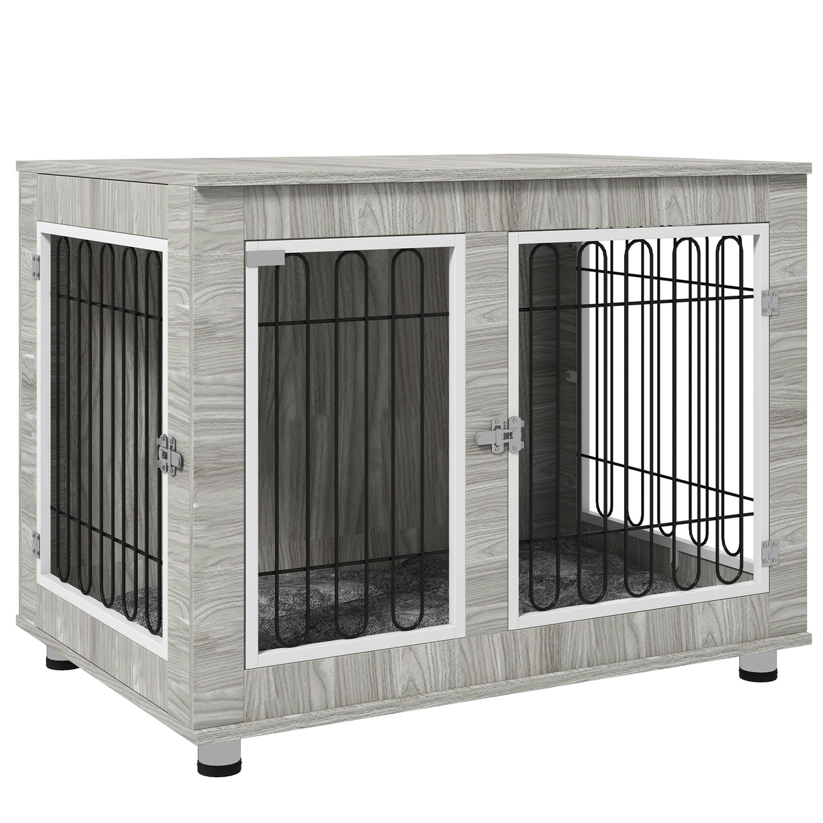 PawHut Indoor Dog Kennel w/ Soft Cushion, Double Door for Large Dogs, 106 x 74 x 81.5cm, Grey