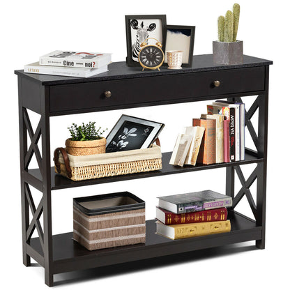 3-Tier Console Table with 1 Drawer and 2 Storage Shelves-Coffee