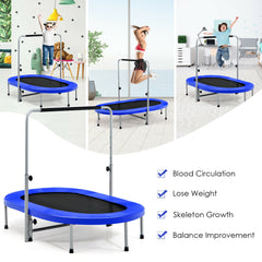 Double Foldable Fitness Trampoline with Adjustable Handrail-Blue