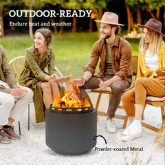 Outsunny Smokeless Fire Pit, 48.5cm Portable Wood Burning Firepit with Poker for Garden Camping Bonfire Party, Metal, Dark Grey