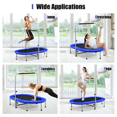 Double Foldable Fitness Trampoline with Adjustable Handrail-Blue