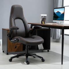 Vinsetto Computer Gaming Chair, PU Leather Office Chair, Swivel Desk Chair with Adjustable Arms and Height, Padded Armrest and Seat, Rolling Wheels, Coffee