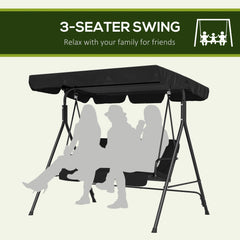 Outsunny Three-Seater Garden Swing Chair, with Adjustable Canopy - Black