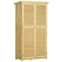 Outsunny 87 x 47 x 160cm Wooden Garden Shed, Sheds & Outdoor Storage with Asphalt Roof and 2 Lockable Doors, Natural