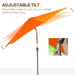 Outsunny 2.6M Garden Parasol Umbrella with Tilt and Crank, Outdoor Sun Parasol Sunshade Shelter with Aluminium Frame, Orange