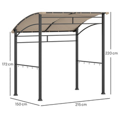 Outsunny 2.2 x 1.5 m BBQ Grill Gazebo Tent, Garden Grill with Metal Frame, Curved Canopy and 10 Hooks, Outdoor Sun Shade, Khaki