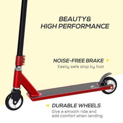 HOMCOM Stunt Scooter, 360√Ç¬∞ Entry Level Tricks Scooter w/ Lightweight Aluminium Deck and ABEC 7 Bearing, For Age 14+ Beginners, Red