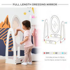 HOMCOM Kids Clothes Rail and Mirror Set 360√Ç¬∞ Rotation Free Standing Full Length Mirror and Hanging Rack with Storage Shelves Child's Dressing Mirror Garment Wardrobe White