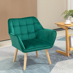 HOMCOM Accent Chair, Arm Chair with Wide Arms, Slanted Back, Thick Padding and Rubber Wooden Legs for Living Room, Green