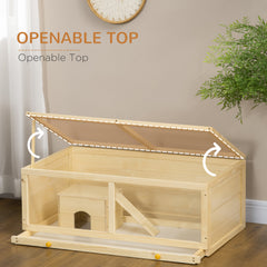 PawHut Wooden Hamster Cage with Sliding Tray, Openable Top, Hut for Syrian Hamster, Natural Wood Finish