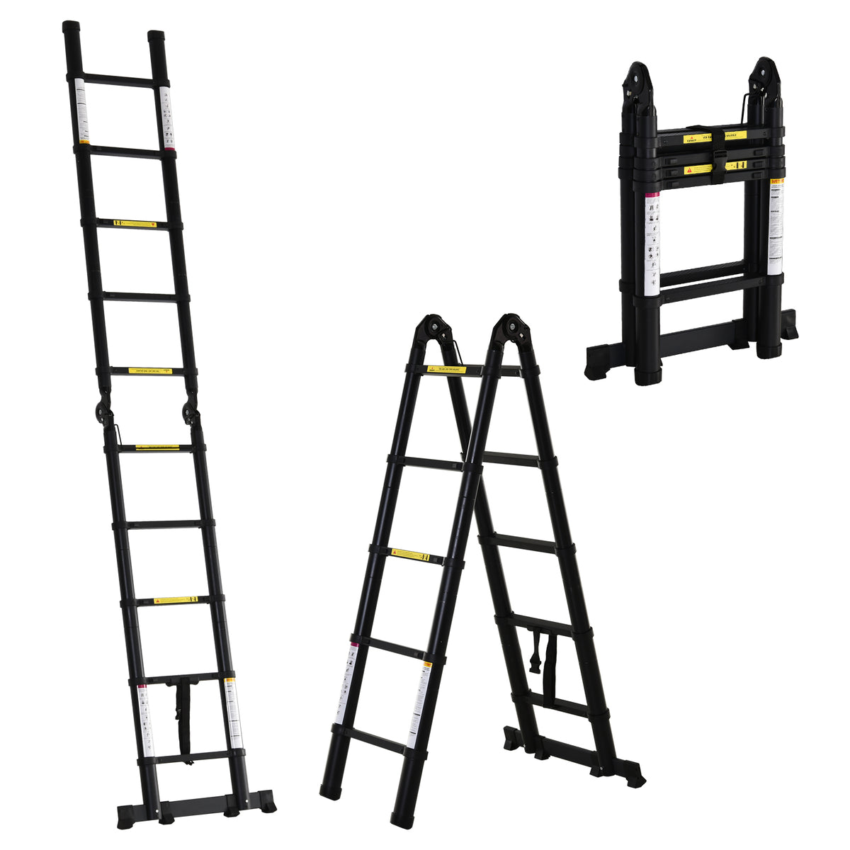 DURHAND 3.2m/10.5ft Telescopic Ladder, Extendable Aluminium Ladder with Anti-slip Pedals, Multi-purpose Portable Foldable 10 Step Ladder, 150kg Capacity, EN131, Black