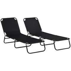 Outsunny Set of Two Metal Frame Folding Sun Loungers - Black