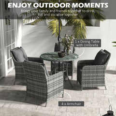 Outsunny 4 Seater Rattan Dining Set with Parasol & Cushions - Mixed Grey