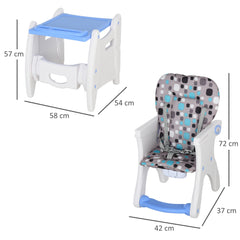 HOMCOM 2 in 1 Convertible Baby High Chair Toddler Table Chair Infant Feeding Seat Removable Food Tray Safety Harness Blue