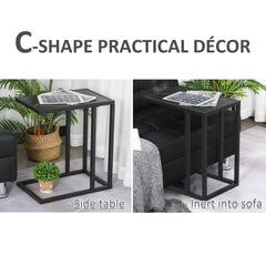 HOMCOM C Shape Bedside Table w/Metal Frame Marble-Effect Top Sofa Narrow Snack End Table for Living Room, Black