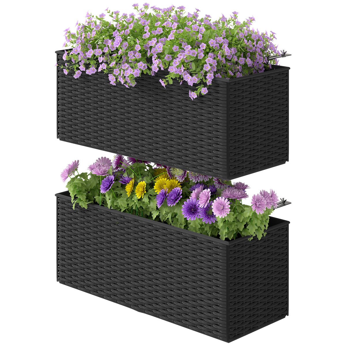 Outsunny Set of Two Rattan-Effect Planters - Black