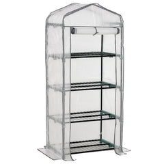 Outsunny 4 Tiers Mini Portable Greenhouse Compact Plant Grow Shed Metal Frame PE Cover 160H x 70L x 50Wcm