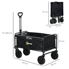 Outsunny Folding Steel Frame Garden Storage Cart, with Wheels and Handle - Black