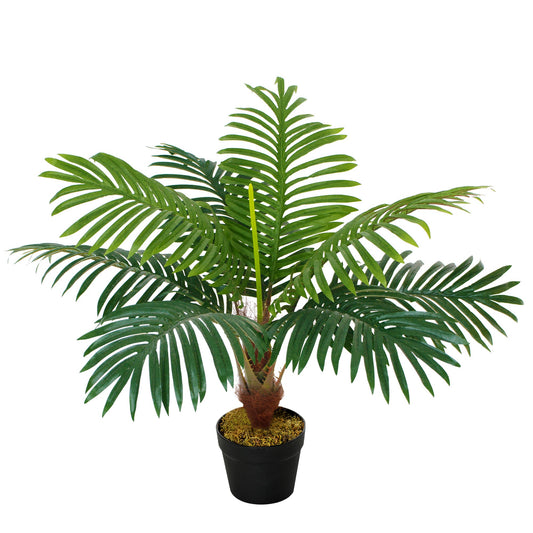 Outsunny 60cm/2FT Artificial Palm Tree Decorative Plant 8 Leaves with Nursery Pot, Fake Tropical Tree for Indoor Outdoor D√É¬©cor