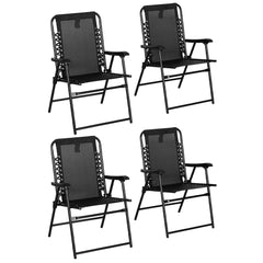 Outsunny 4 Pcs Patio Folding Chair Set, Outdoor Portable Loungers for Camping Pool Beach Deck, Lawn w/ Armrest Steel Frame Black