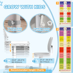 طقم مكتب وكرسي للأطفال قابل لتعديل الارتفاع من AIYAPLAY، طاولة وكرسي للدراسة المدرسية والكتابة والقراءة مع سطح مكتب مائل، رمادي