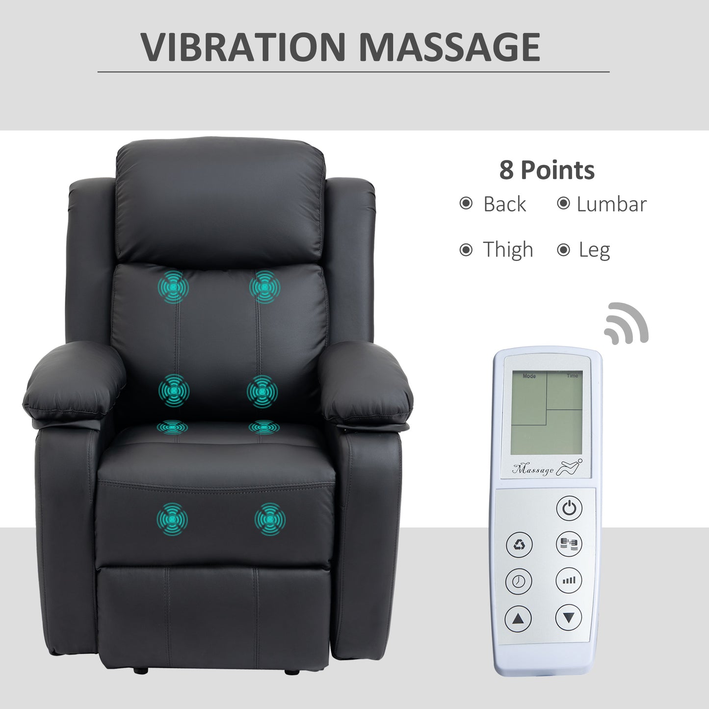 HOMCOM Riser and Recliner Chair with Massage, Power Lift Recliner Chair for Elderly with Remote Control, Extended Footrest, Dual Side Pockets, Overstuffed Electric Reclining Armchair, Black