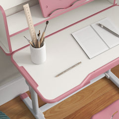 ZONEKIZ Height Adjustable Kids Study Table and Chair Set, with Drawer, Storage Shelf, 80 x 54.5 x 104 cm, Pink