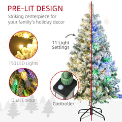 HOMCOM 4.5' Artificial Snow Christmas Trees with Frosted Branches, Warm White or Colourful LED Lights, Steel Base