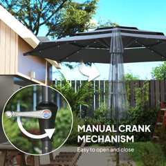 Outsunny 3-Tier Garden Parasol with Solar LED Lights, UPF 30+, Tilt Mechanism & Crank Handle, for Market Terrace, Dark Grey