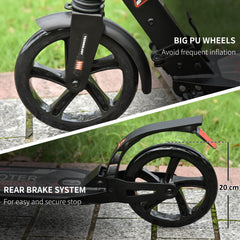 HOMCOM Folding Kick Scooter, Adjustable Ride On Scooter with 200mm Big Wheels and Double Shock Absorption, Urban Scooter for 14+ Teens Adult - Black