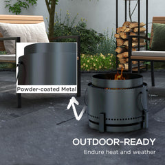 Outsunny Smokeless Fire Pit with Ash Catcher, 37cm Portable Wood Burning Firepit with Poker for Garden Camping Bonfire Party, Metal, Black