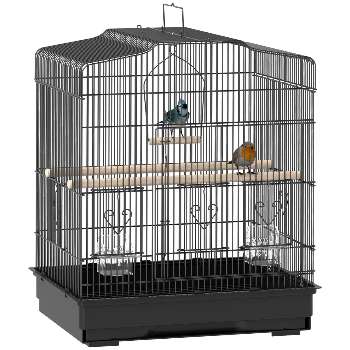 PawHut Large Metal Bird Cage with Perches, Food Bowls, Swing for Budgie, Parakeet, 46.5 x 36 x 59cm, Black