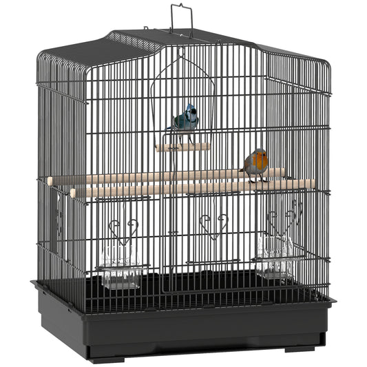 PawHut Large Metal Bird Cage with Perches, Food Bowls, Swing for Budgie, Parakeet, 46.5 x 36 x 59cm, Black