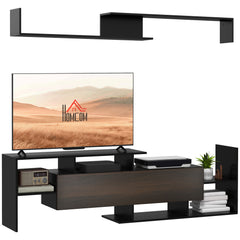 HOMCOM Modern TV Cabinet with Wall Shelf, TV Unit with Storage Shelf and Cabinet, for Wall-Mounted 65" TVs or Standing 40" TVs, Black and Dark Brown