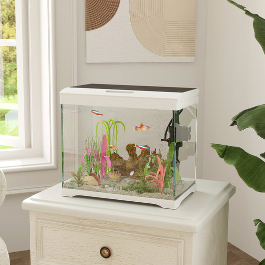 PawHut 17L Glass Fish Tank with Filter System, LED Light, Water Pump, for Betta, Goldfish, Shrimps, White