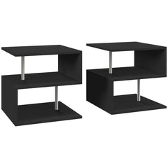 HOMCOM Wooden S Shape Cube Coffee Table 2 Tier Storage Shelves Organiser Office Bookcase Living Room End Desk Stand Display Set of 2 (Black)