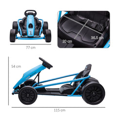 HOMCOM 24V Drift Kart, Electric Ride-On Racing Go Kart w/ 2 Speeds, Steering Wheel, Pedals for Kids Aged 8-12, Blue