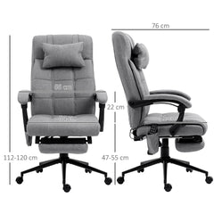 Vinsetto Office Chair, 6 Point Massage Desk Chair, Computer Chair with Footrest & Head Pillow, 360√Ç¬∞ Swivel Recliner Chair for Home Office, Grey