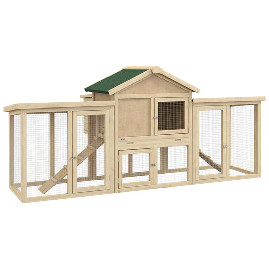 PawHut Large Chicken Coop, Wooden Garden Hen House, Poultry Coops Cages with Run, Nesting Box, Natural Wood Finish