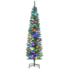 HOMCOM 6' Artificial Prelit Christmas Trees Holiday D√É¬©cor with Colourful LED Lights, Pencil Shape, Steel Base