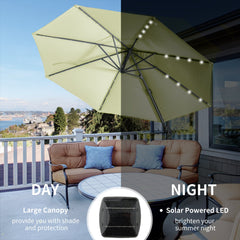 Outsunny 3(m) LED Cantilever Parasol Garden Sun Umbrella w/ Base and Solar Lights Beige