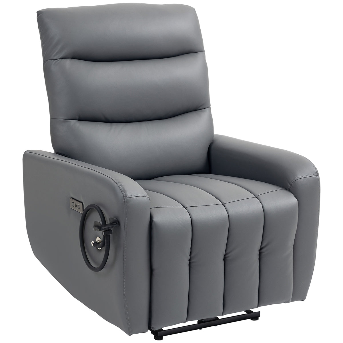 HOMCOM Electric Recliner Armchair with USB + Type C Charge Port, Phone Holder, PU Leather Reclining Chair with Adjustable Leg Rest, Recliner Chair for Home Living Room Theater, Grey