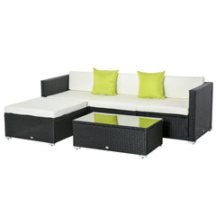 Outsunny 4-Seater Rattan Sofa Set Set Garden Outdoor Sectional Sofa Coffee Table Metal Frame w/Cushion Pillows-Black