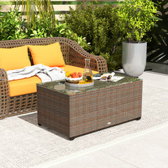 Outsunny 90 x 50cm Glass-Top Rattan Side Table - Brown