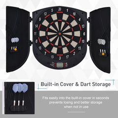 HOMCOM Electronic Dartboard Set 26 Games and 185 Variations with 6 Darts and Cabinet to Stroage Multi-Game Option Ready-to-Play