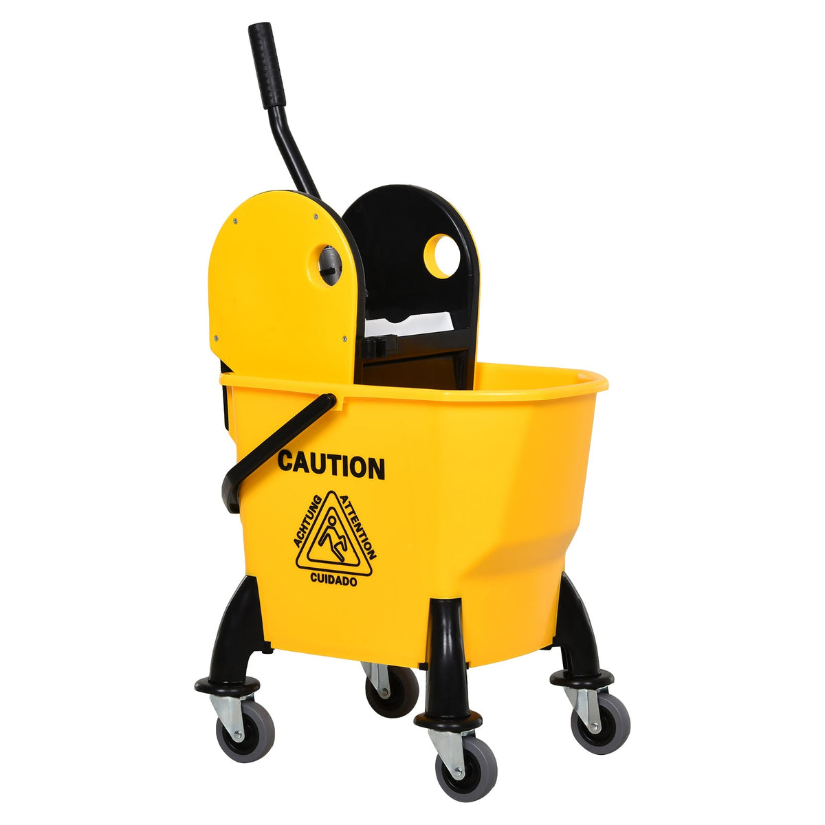 HOMCOM 25L Mop Bucket, with Wringer, Wheels and Handle - Yellow