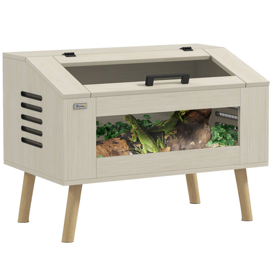 PawHut 111L Vivarium for Snakes, Lizards, Horned Frogs, Chameleons, Hamsters, Gerbils with Tempered Glass Windows